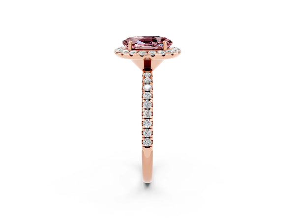 Rose gold Oval Cut Halo Round Diamond Pavé Band Four-Prong Ring