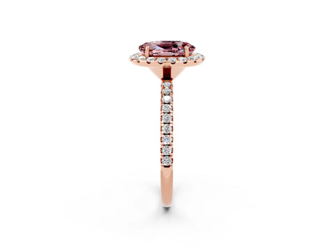 Rose gold Oval Cut Halo Round Diamond Pavé Band Four-Prong Ring_2