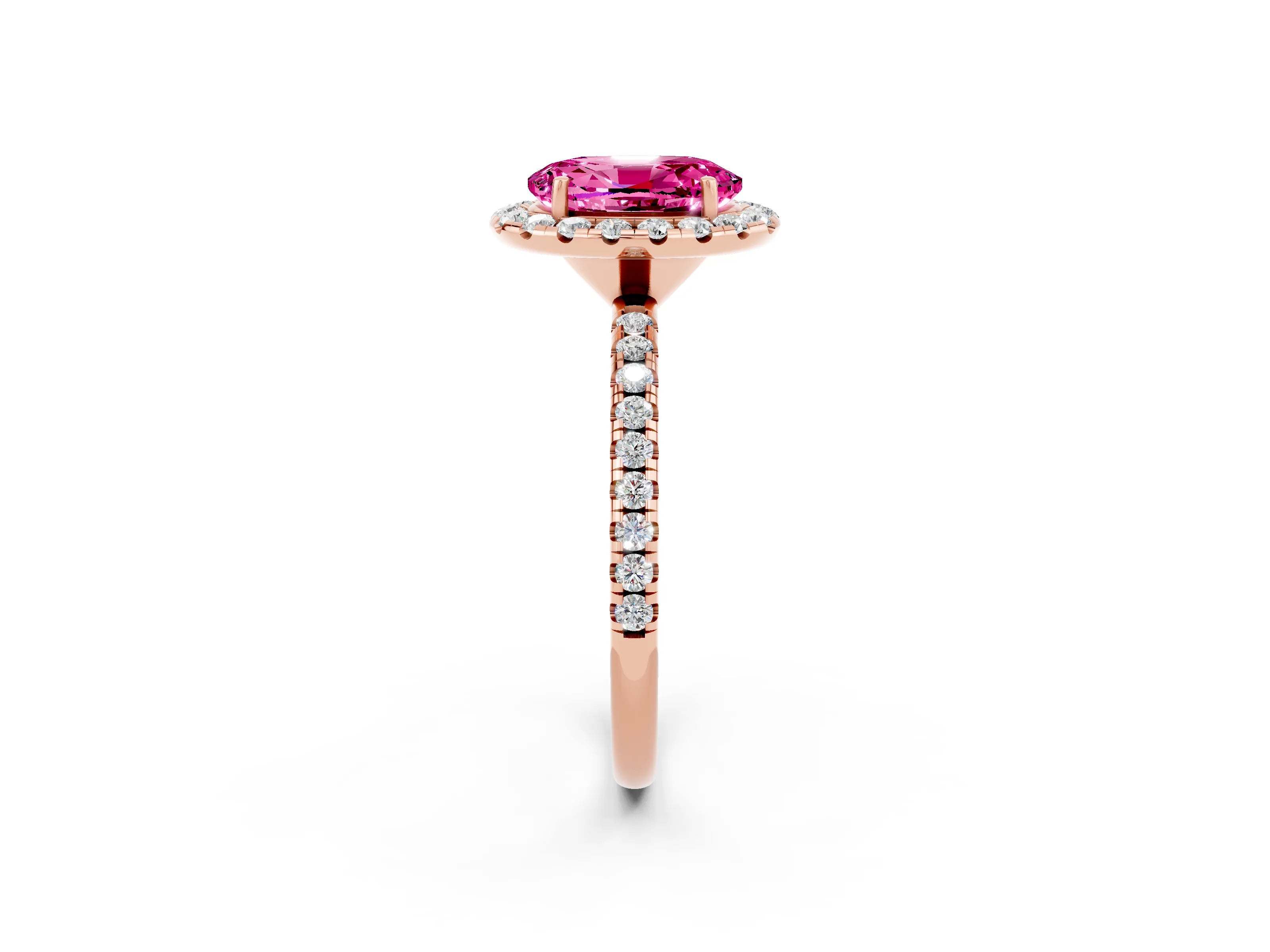 Rose gold Oval Cut Halo Round Diamond Pavé Band Four-Prong Ring_2