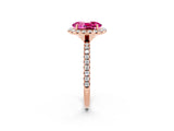 Rose gold Oval Cut Halo Round Diamond Pavé Band Four-Prong Ring_2