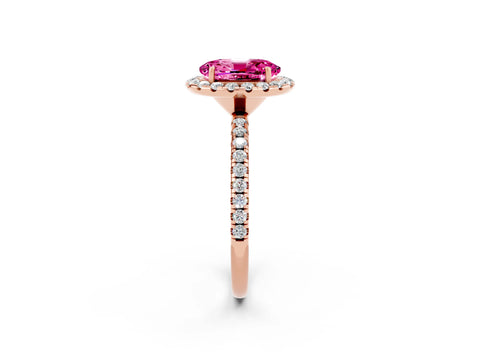 Rose gold Oval Cut Halo Round Diamond Pavé Band Four-Prong Ring_2