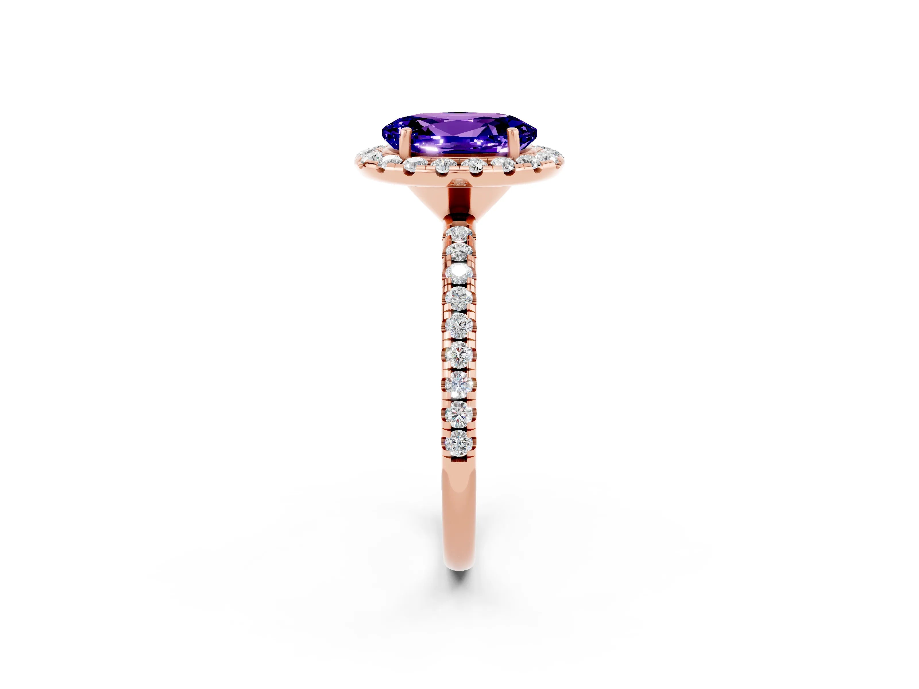 Rose gold Oval Cut Halo Round Diamond Pavé Band Four-Prong Ring_2