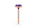 Rose gold Oval Cut Halo Round Diamond Pavé Band Four-Prong Ring_2