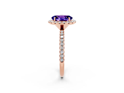 Rose gold Oval Cut Halo Round Diamond Pavé Band Four-Prong Ring_2
