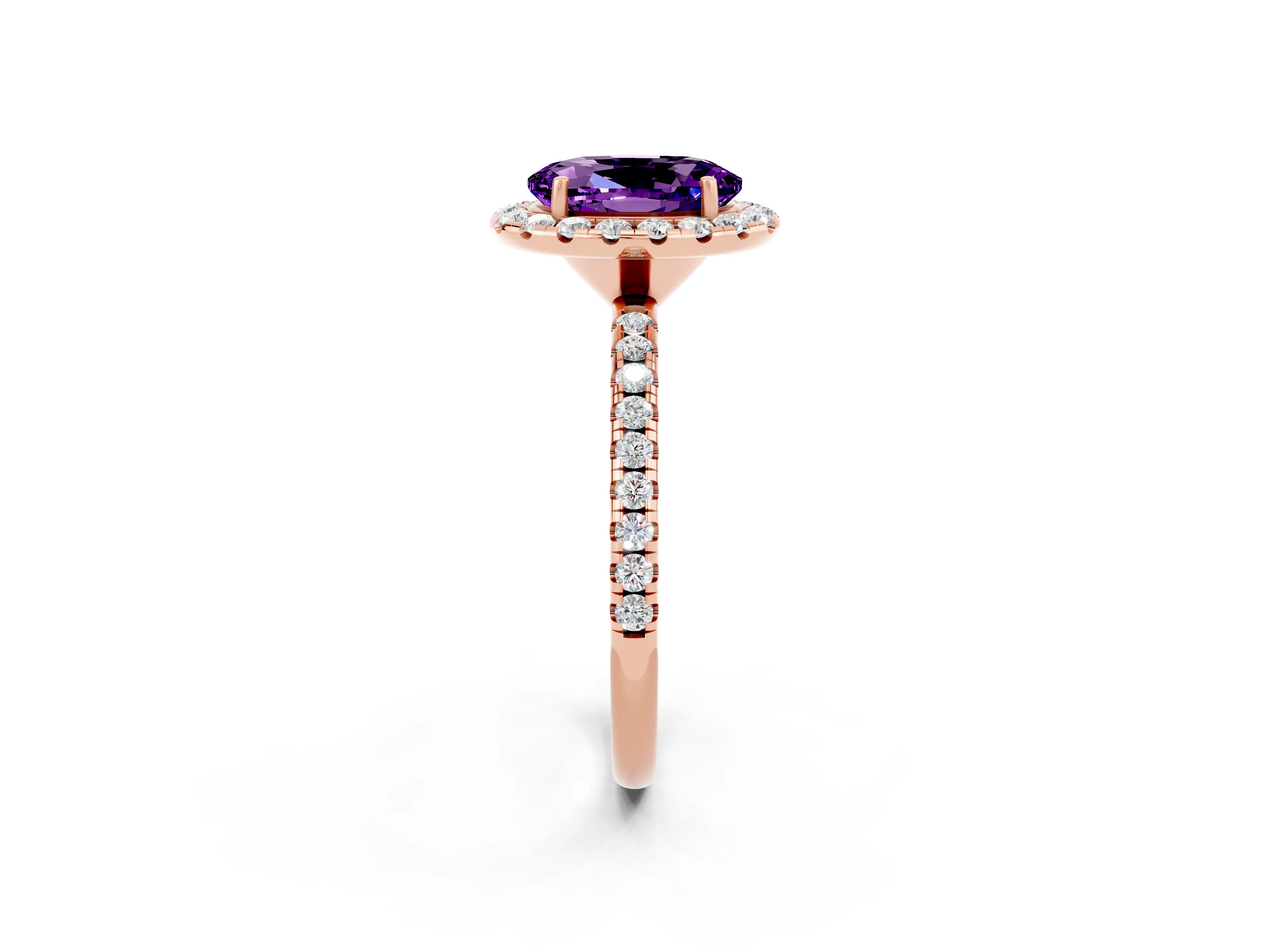 Rose gold Oval Cut Halo Round Diamond Pavé Band Four-Prong Ring_2
