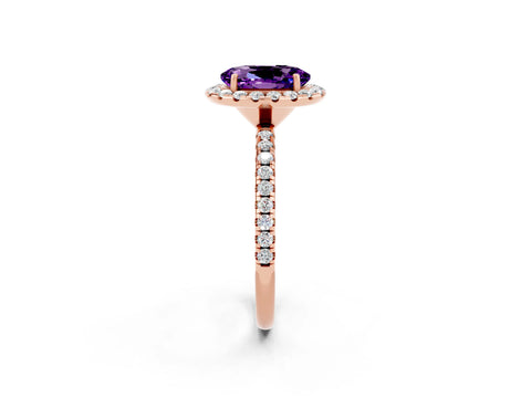 Rose gold Oval Cut Halo Round Diamond Pavé Band Four-Prong Ring_2