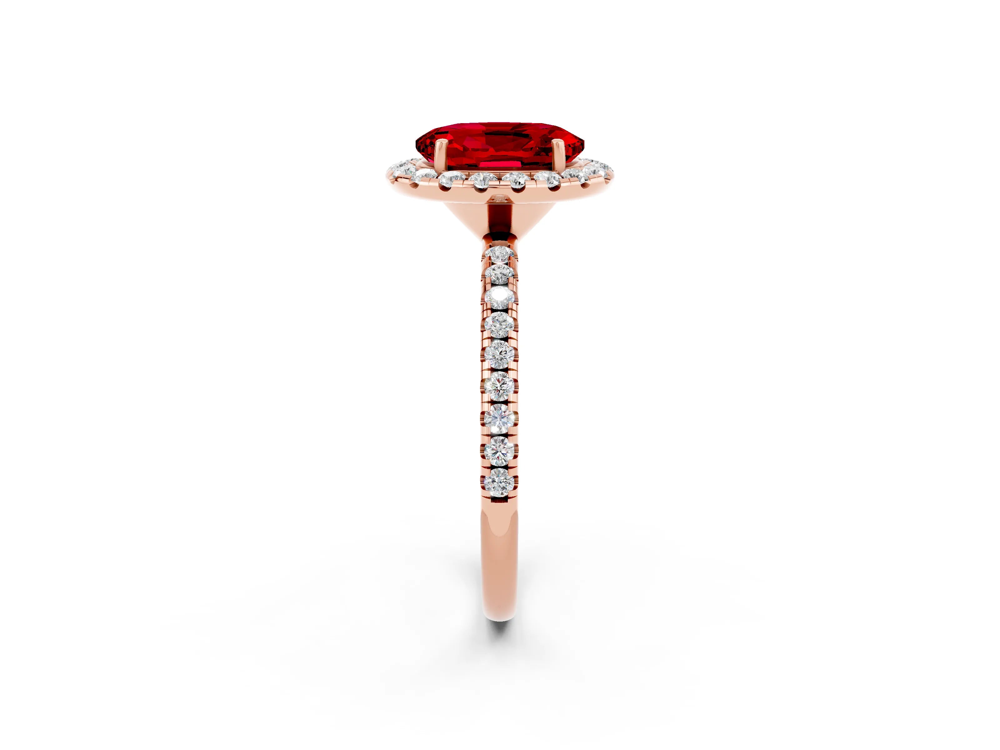 Rose gold Oval Cut Halo Round Diamond Pavé Band Four-Prong Ring_2