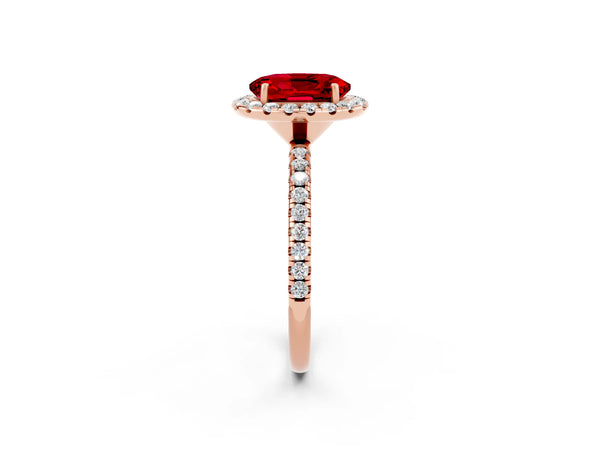 Rose gold Oval Cut Halo Round Diamond Pavé Band Four-Prong Ring
