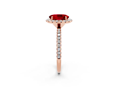 Rose gold Oval Cut Halo Round Diamond Pavé Band Four-Prong Ring_2