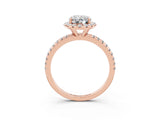 Rose gold Oval Cut Halo Round Diamond Pavé Band Four-Prong Ring_3