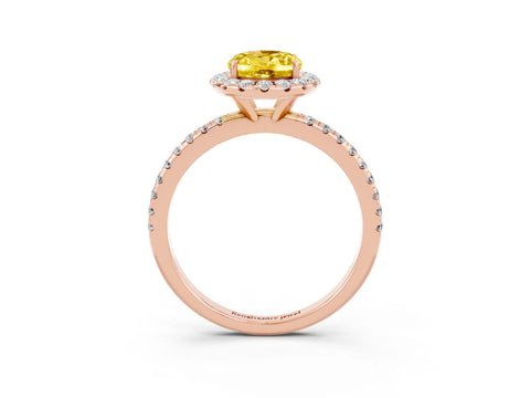 Rose gold Oval Cut Halo Round Diamond Pavé Band Four-Prong Ring_3