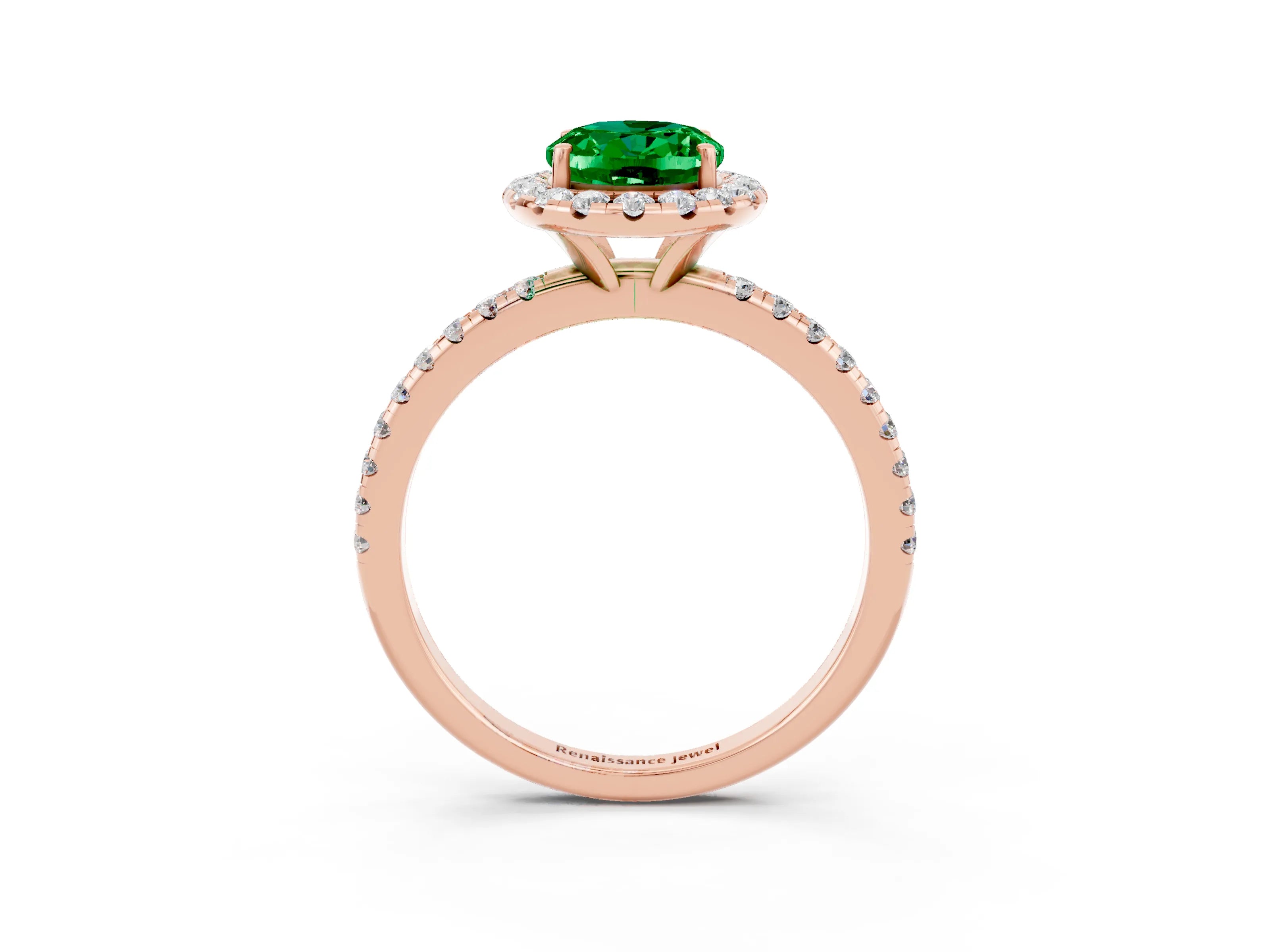 Rose gold Oval Cut Halo Round Diamond Pavé Band Four-Prong Ring_3