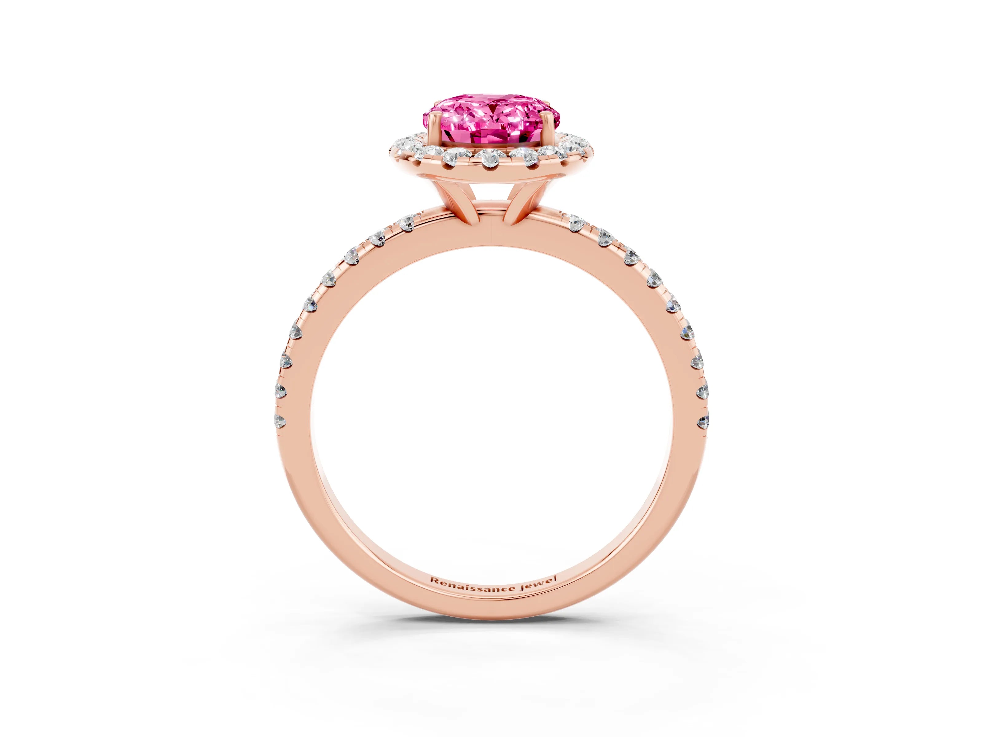 Rose gold Oval Cut Halo Round Diamond Pavé Band Four-Prong Ring_3
