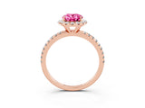 Rose gold Oval Cut Halo Round Diamond Pavé Band Four-Prong Ring_3