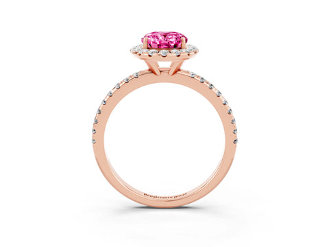Rose gold Oval Cut Halo Round Diamond Pavé Band Four-Prong Ring_3