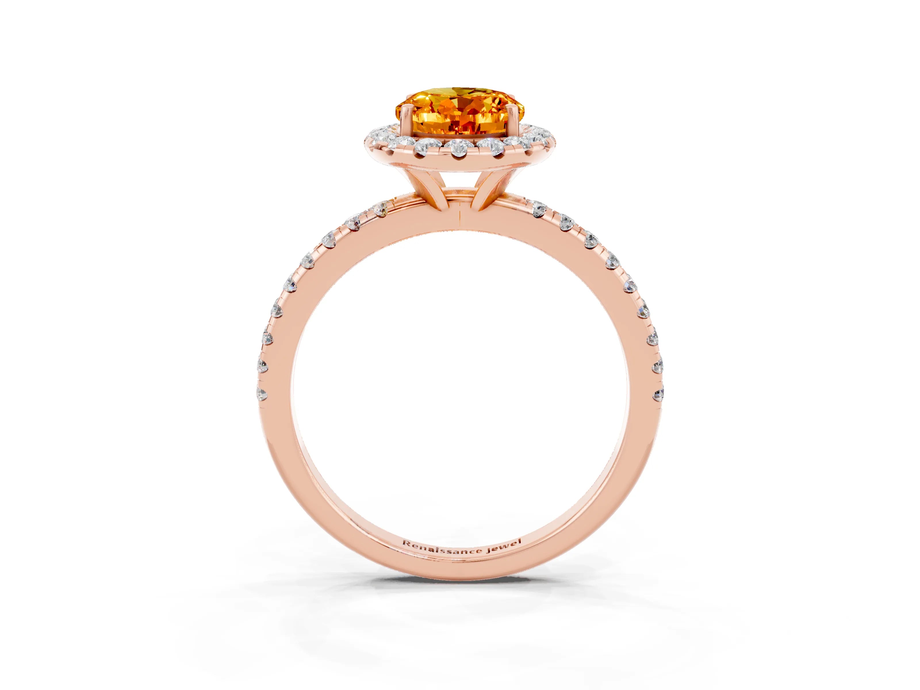 Rose gold Oval Cut Halo Round Diamond Pavé Band Four-Prong Ring_3