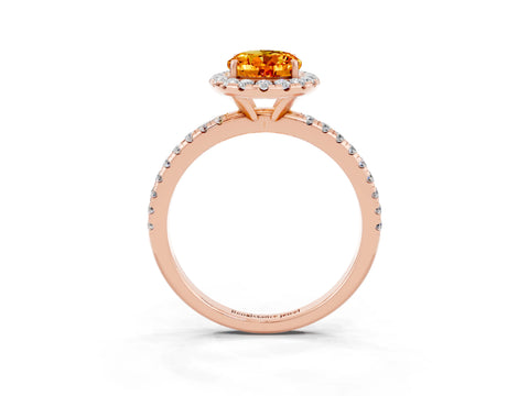 Rose gold Oval Cut Halo Round Diamond Pavé Band Four-Prong Ring_3