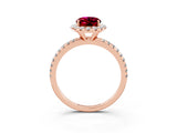 Rose gold Oval Cut Halo Round Diamond Pavé Band Four-Prong Ring_3