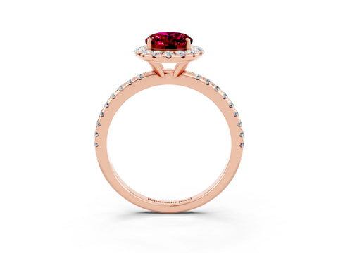 Rose gold Oval Cut Halo Round Diamond Pavé Band Four-Prong Ring_3