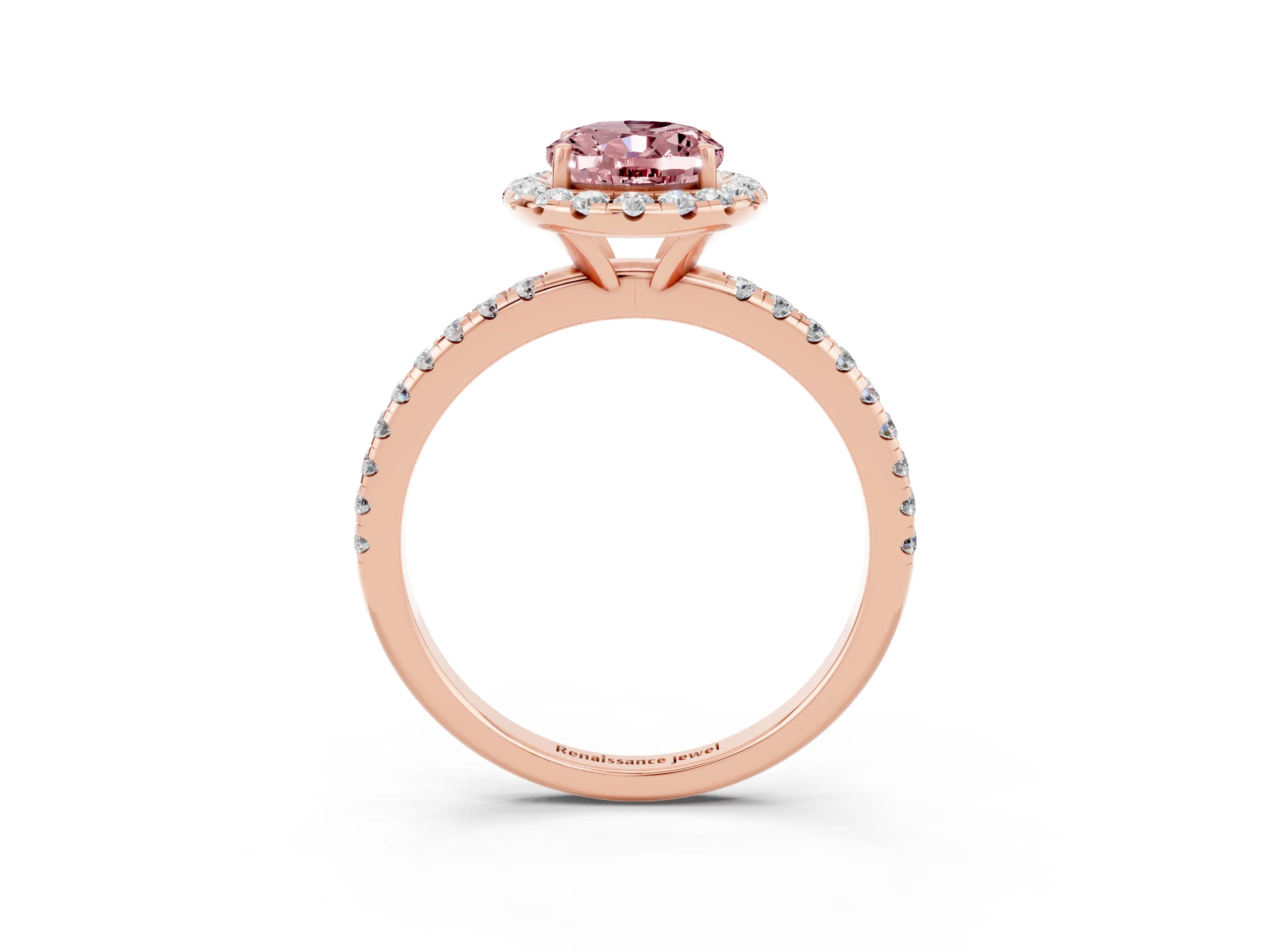 Rose gold Oval Cut Halo Round Diamond Pavé Band Four-Prong Ring_3