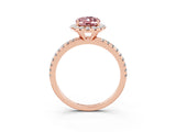 Rose gold Oval Cut Halo Round Diamond Pavé Band Four-Prong Ring_3