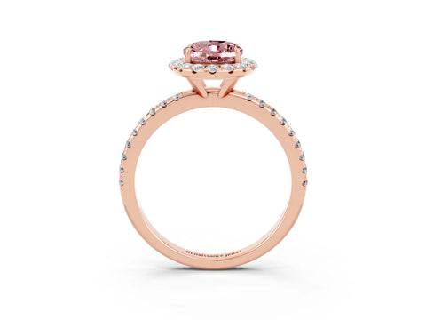 Rose gold Oval Cut Halo Round Diamond Pavé Band Four-Prong Ring_3