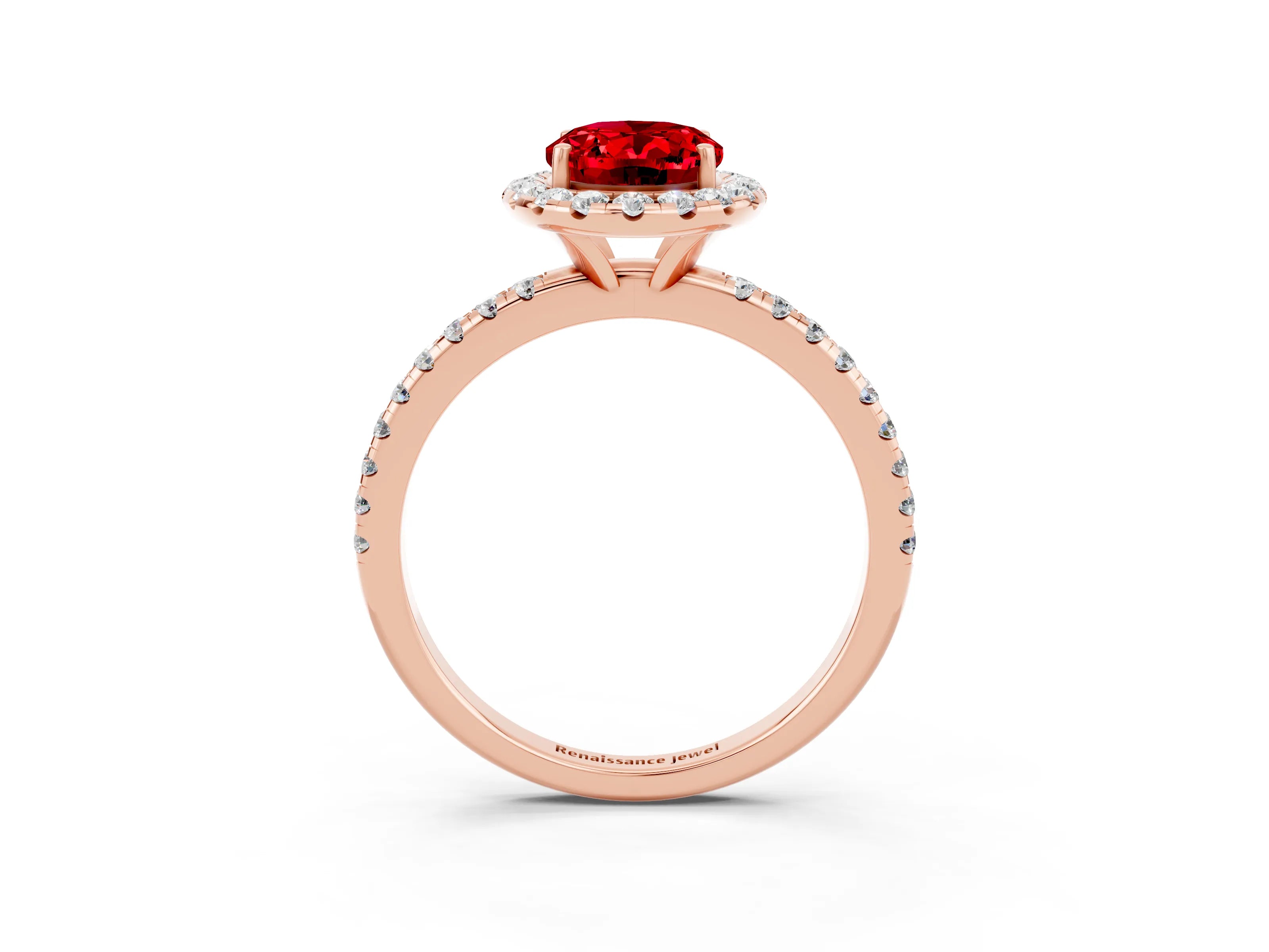 Rose gold Oval Cut Halo Round Diamond Pavé Band Four-Prong Ring_3