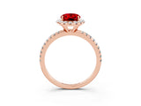 Rose gold Oval Cut Halo Round Diamond Pavé Band Four-Prong Ring_3