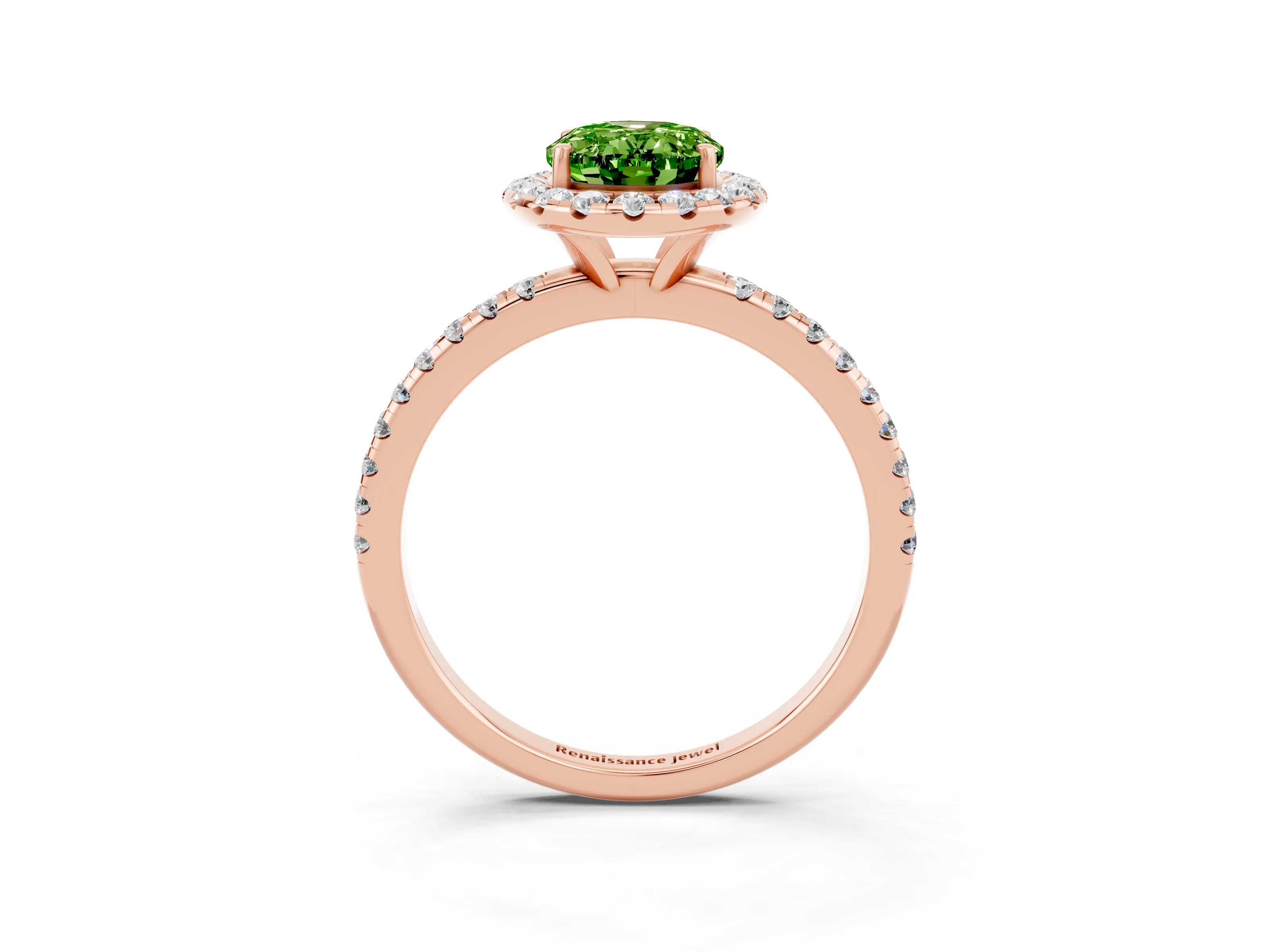 Rose gold Oval Cut Halo Round Diamond Pavé Band Four-Prong Ring_3