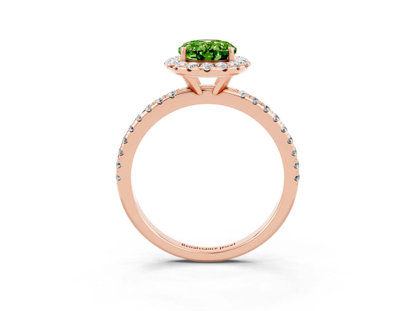 Rose gold Oval Cut Halo Round Diamond Pavé Band Four-Prong Ring