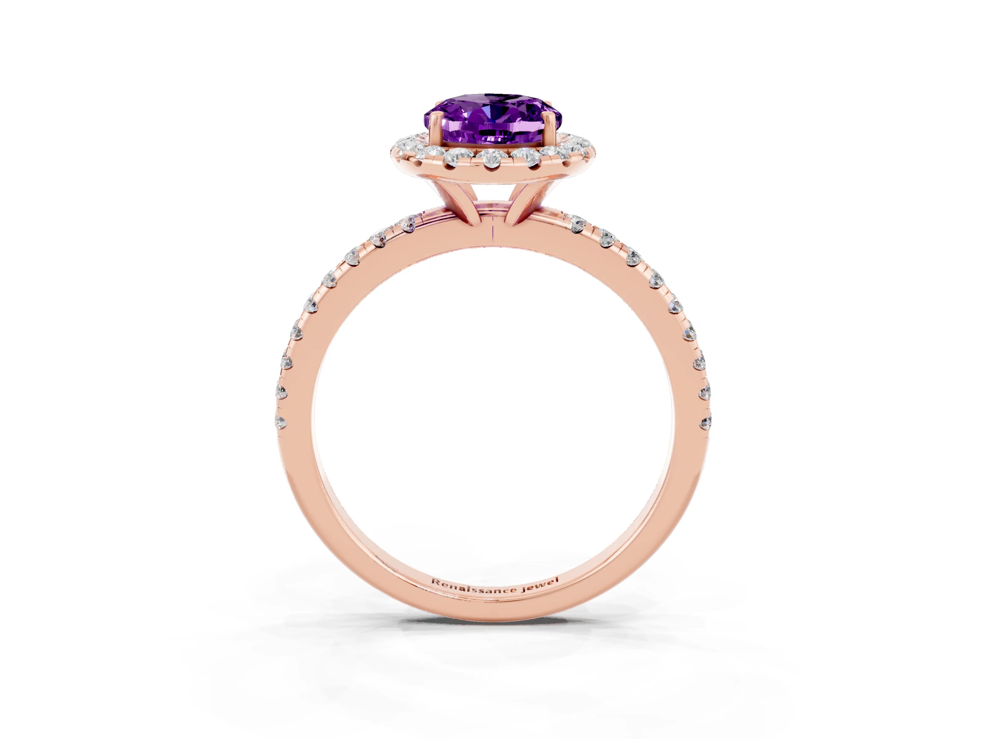 Rose gold Oval Cut Halo Round Diamond Pavé Band Four-Prong Ring_3