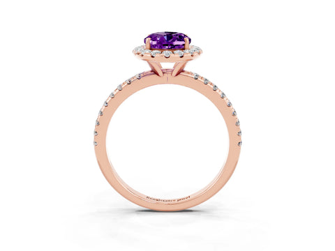 Rose gold Oval Cut Halo Round Diamond Pavé Band Four-Prong Ring_3