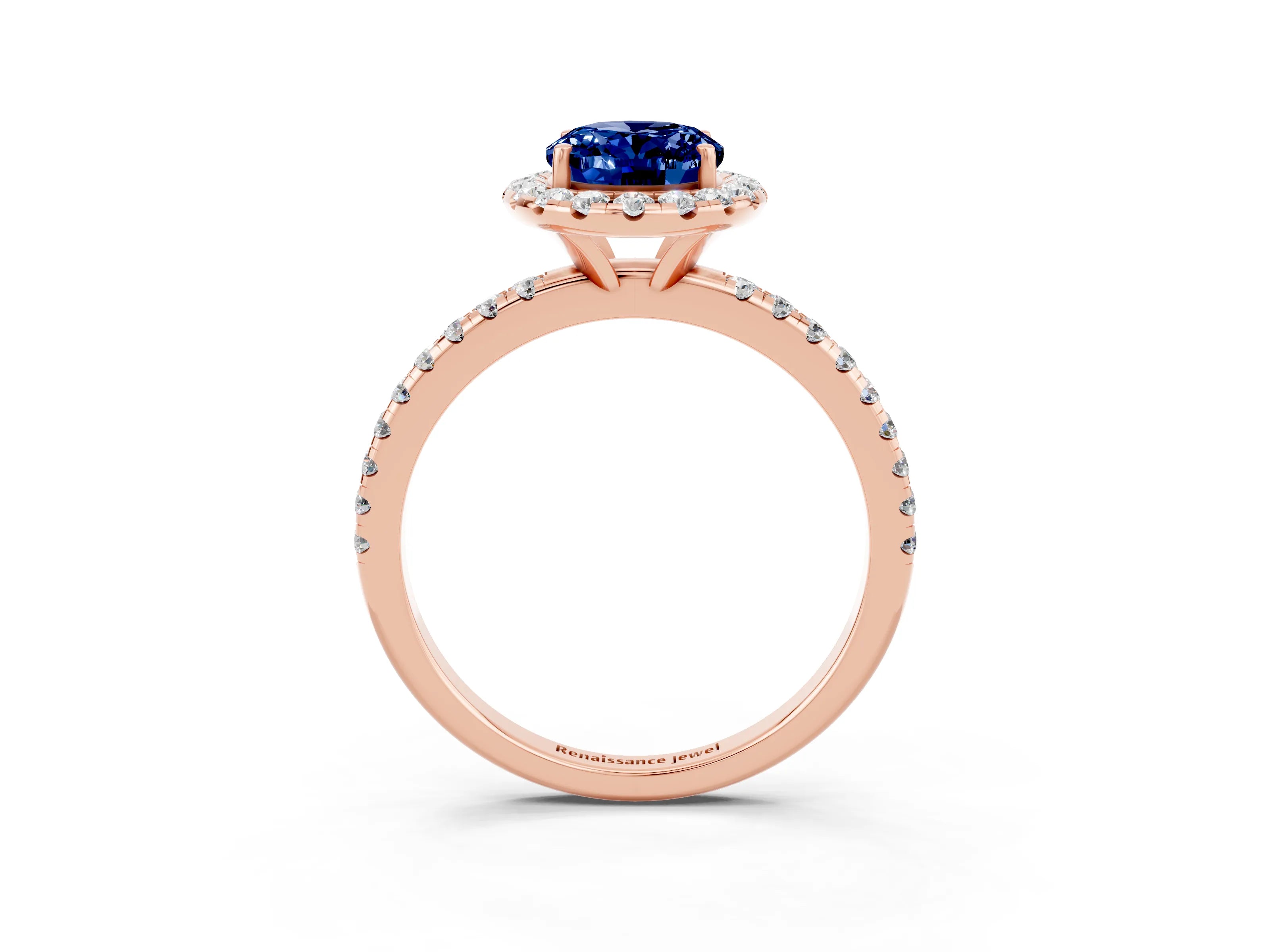 Rose gold Oval Cut Halo Round Diamond Pavé Band Four-Prong Ring_3