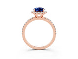 Rose gold Oval Cut Halo Round Diamond Pavé Band Four-Prong Ring_3