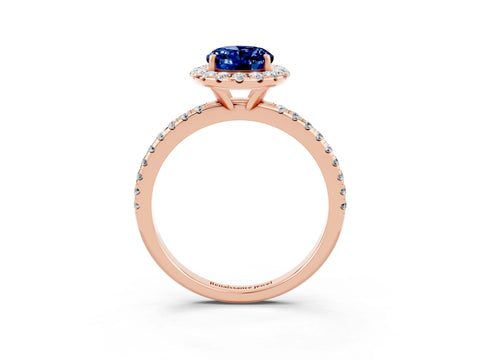Rose gold Oval Cut Halo Round Diamond Pavé Band Four-Prong Ring_3