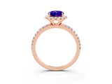 Rose gold Oval Cut Halo Round Diamond Pavé Band Four-Prong Ring_3
