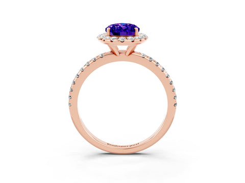 Rose gold Oval Cut Halo Round Diamond Pavé Band Four-Prong Ring_3