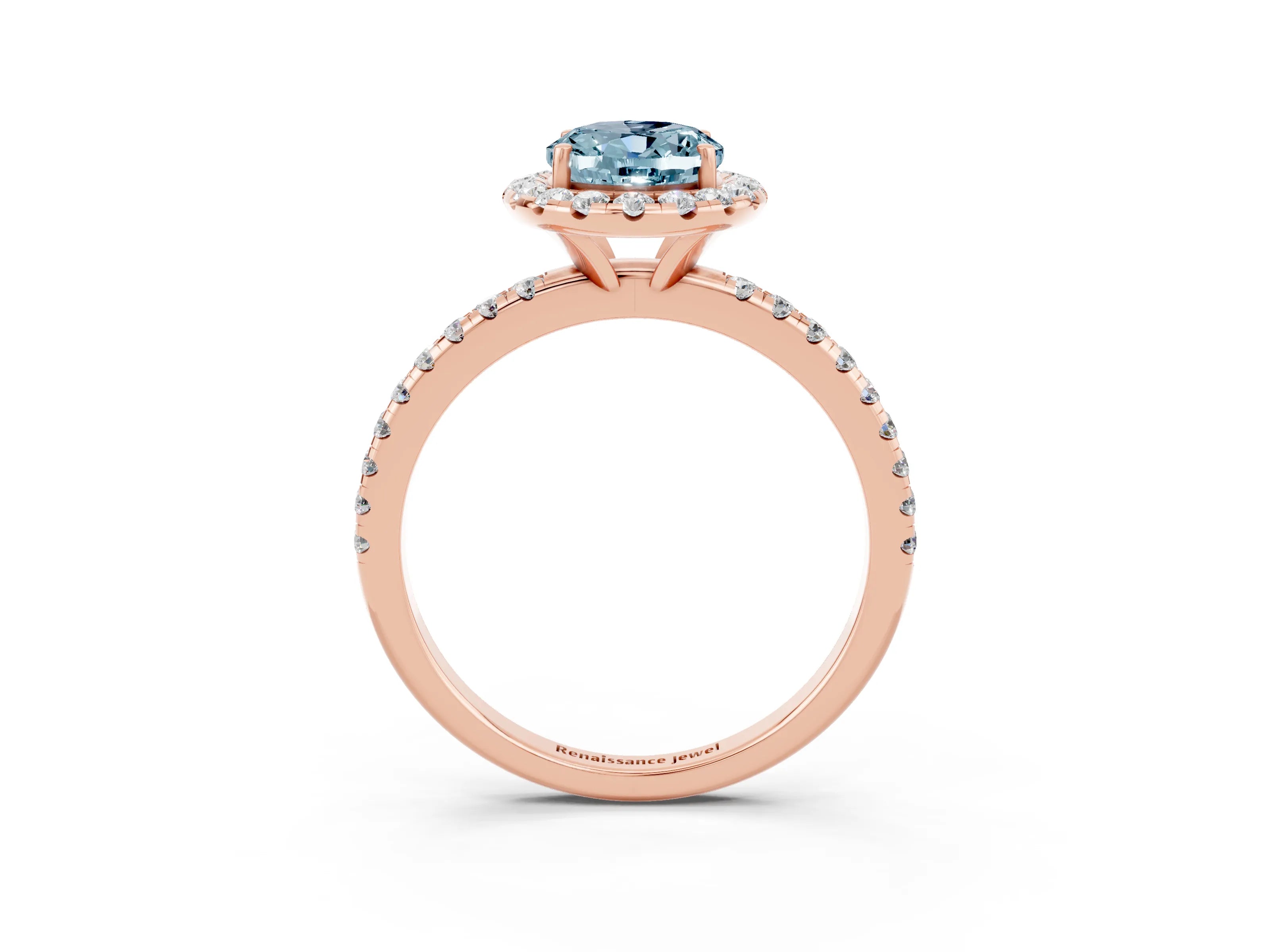 Rose gold Oval Cut Halo Round Diamond Pavé Band Four-Prong Ring_3