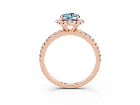 Rose gold Oval Cut Halo Round Diamond Pavé Band Four-Prong Ring_3