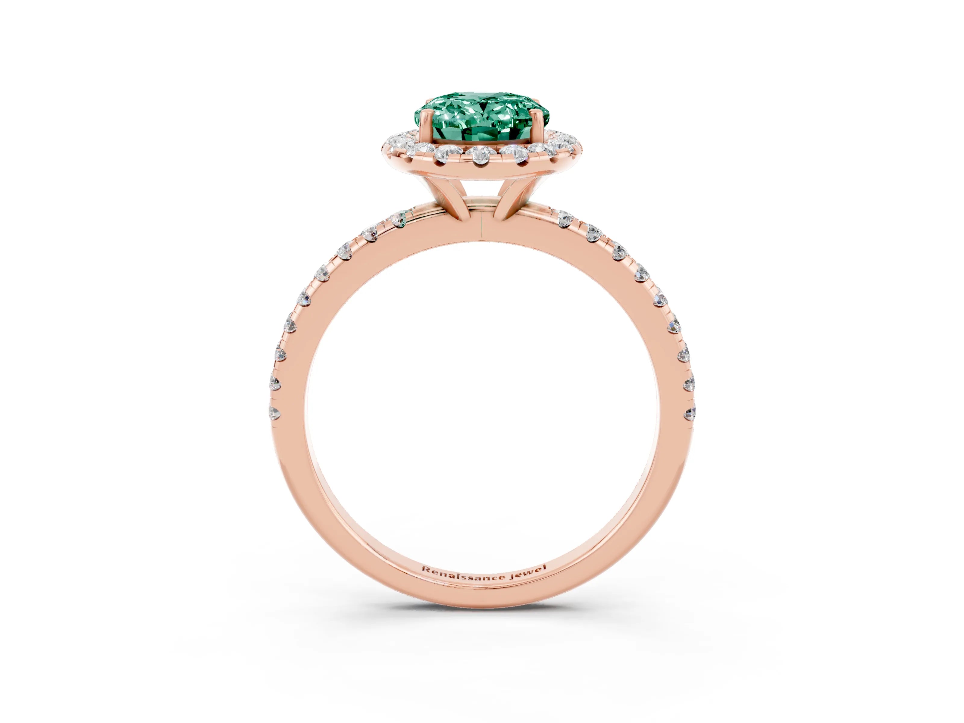 Rose gold Oval Cut Halo Round Diamond Pavé Band Four-Prong Ring_3