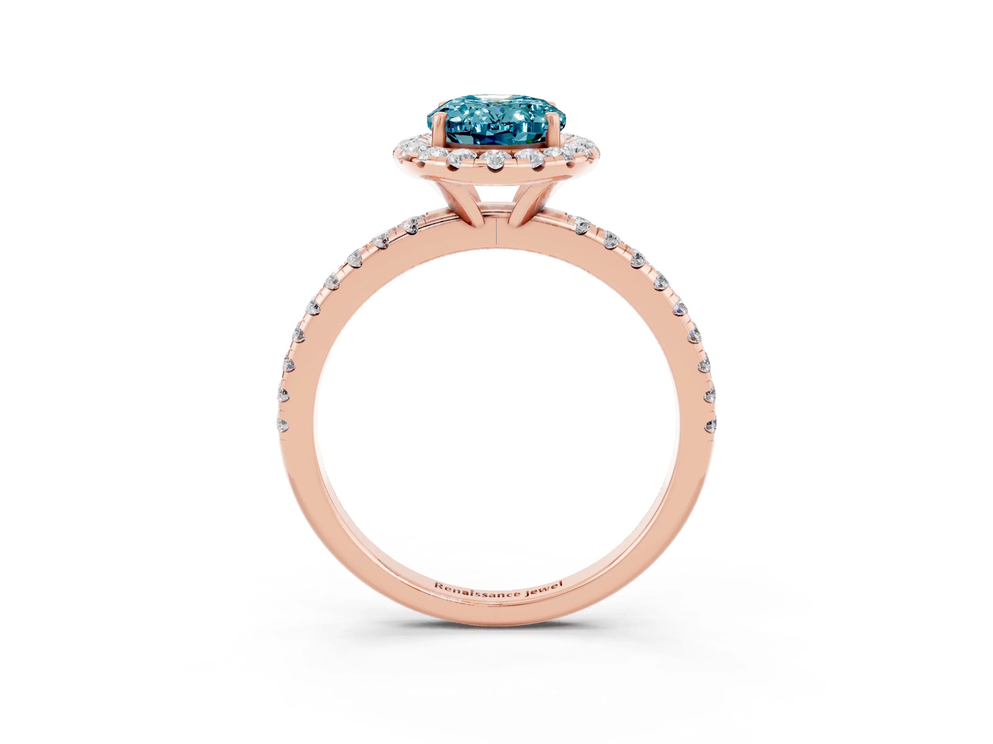 Rose gold Oval Cut Halo Round Diamond Pavé Band Four-Prong Ring_3