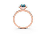 Rose gold Oval Cut Halo Round Diamond Pavé Band Four-Prong Ring_3