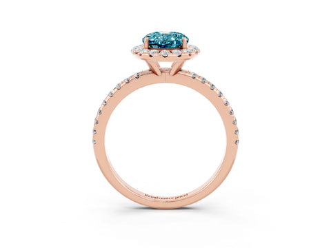Rose gold Oval Cut Halo Round Diamond Pavé Band Four-Prong Ring_3