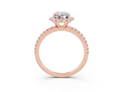 Rose gold Oval Cut Halo Round Diamond Pavé Band Four-Prong Ring_3
