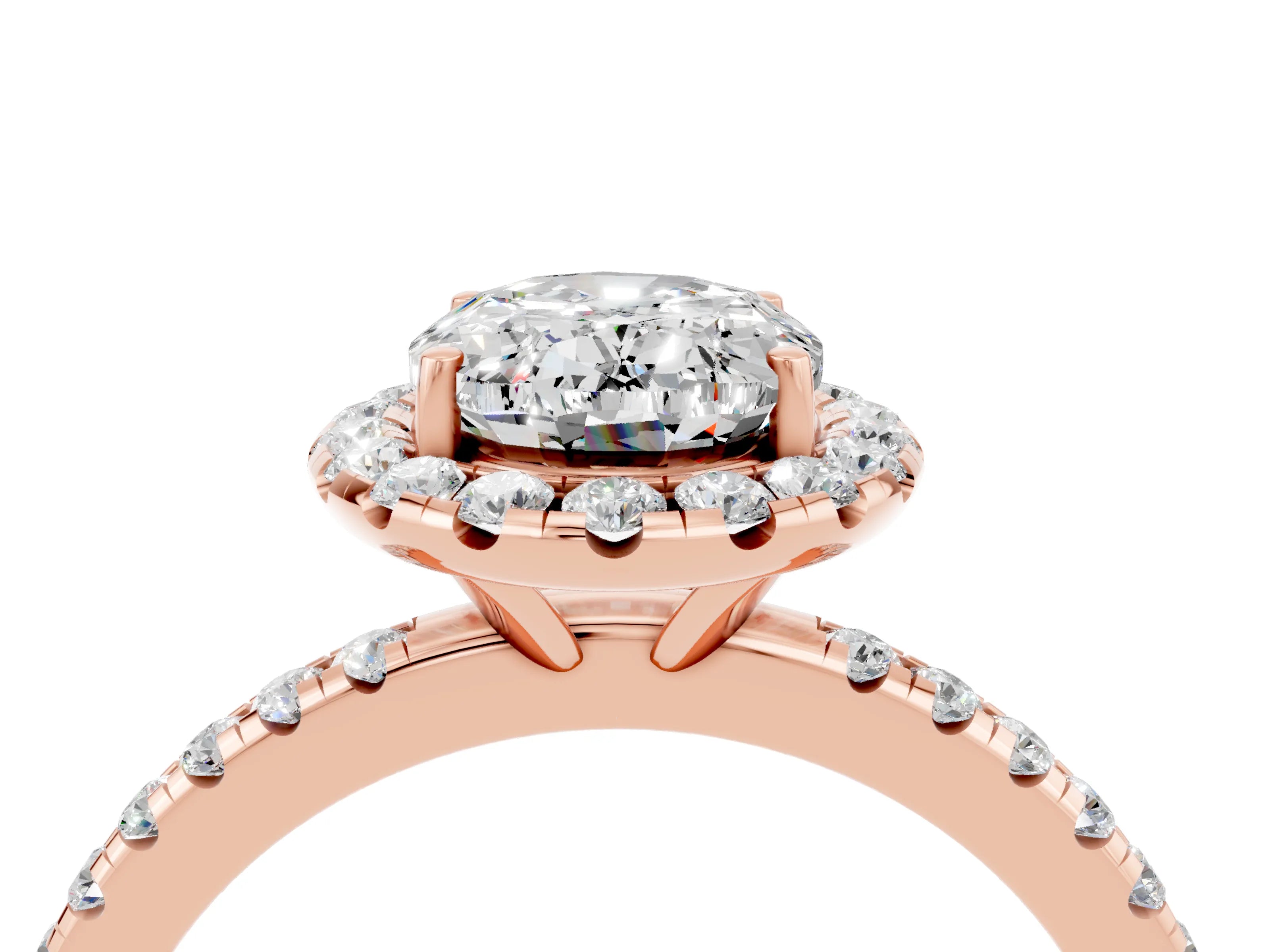 Rose gold Oval Cut Halo Round Diamond Pavé Band Four-Prong Ring_4