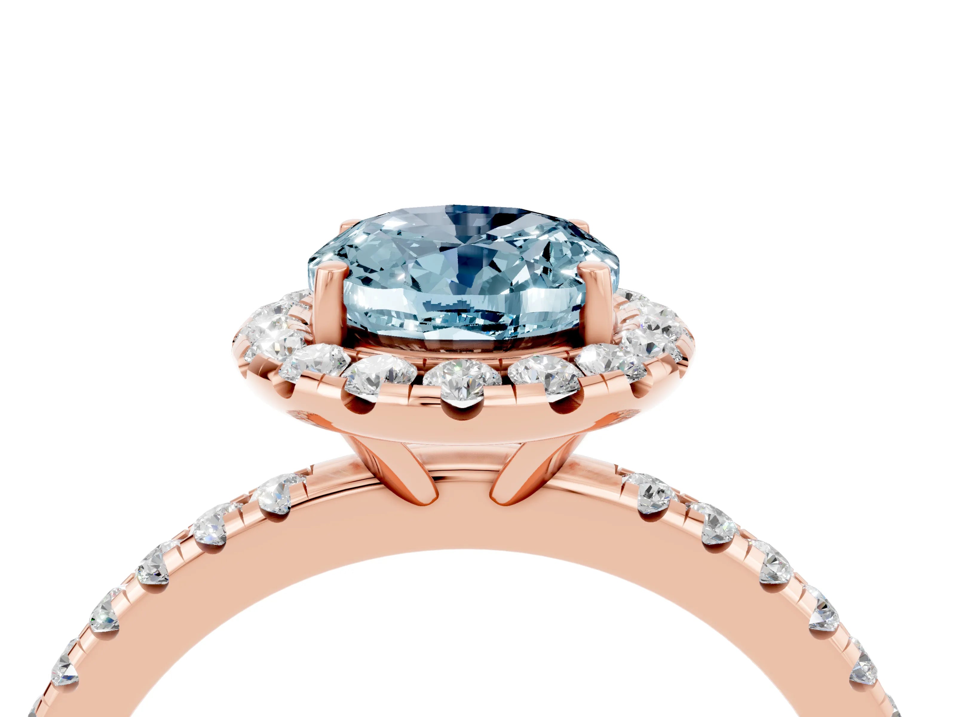 Rose gold Oval Cut Halo Round Diamond Pavé Band Four-Prong Ring_4
