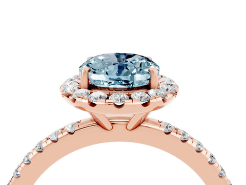 Rose gold Oval Cut Halo Round Diamond Pavé Band Four-Prong Ring_4