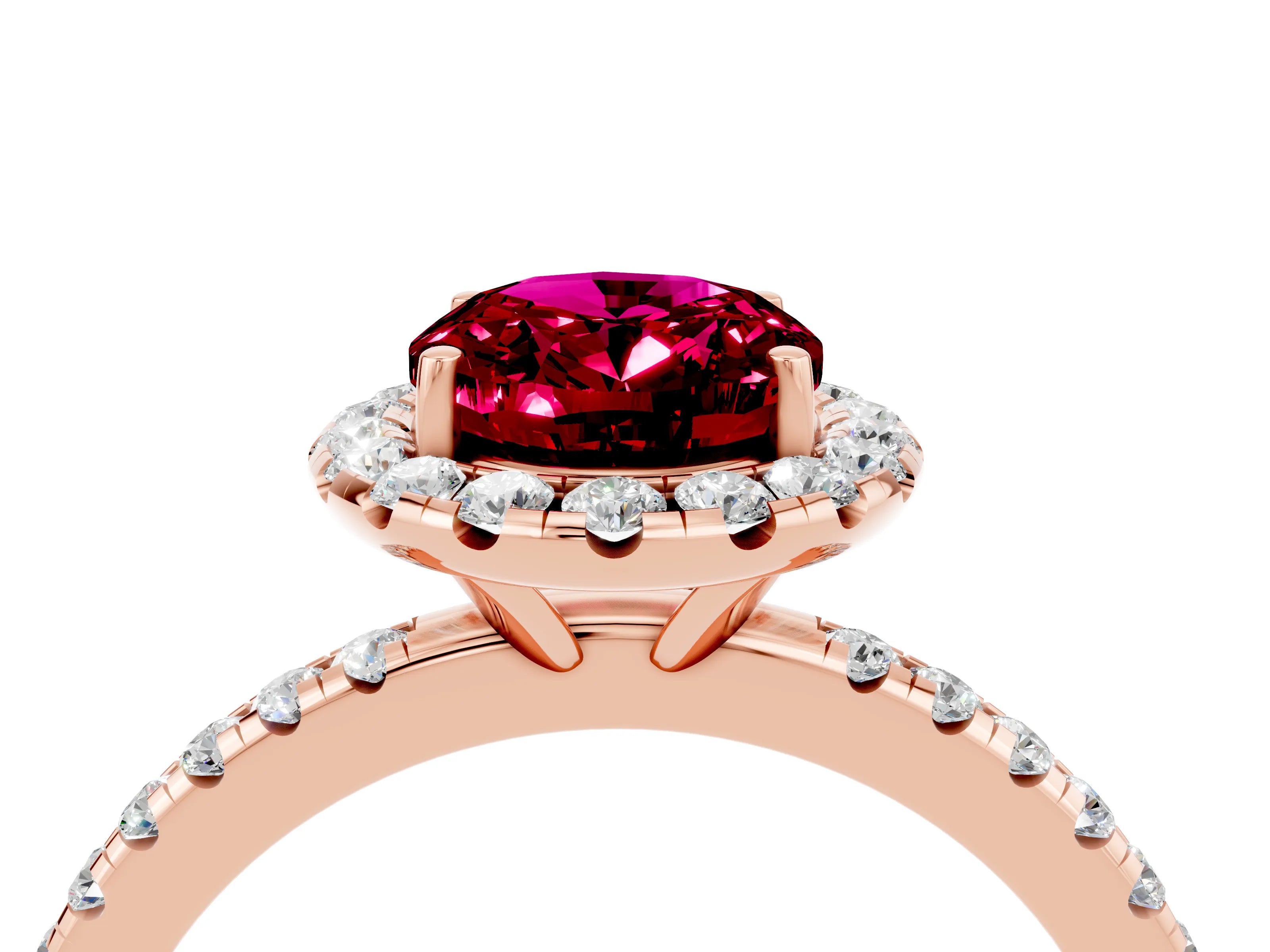Rose gold Oval Cut Halo Round Diamond Pavé Band Four-Prong Ring_4