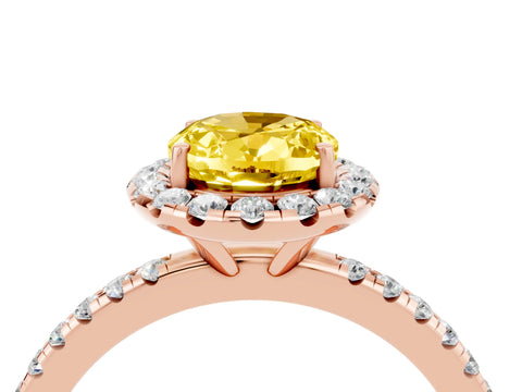 Rose gold Oval Cut Halo Round Diamond Pavé Band Four-Prong Ring_4