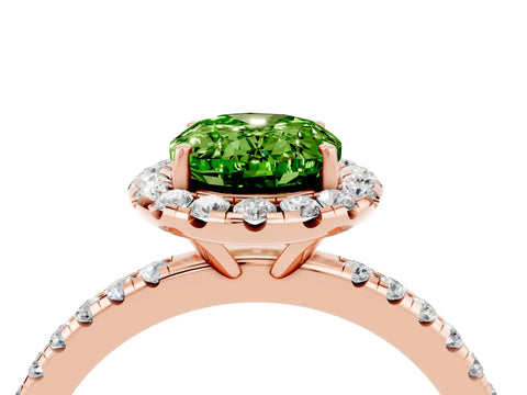 Rose gold Oval Cut Halo Round Diamond Pavé Band Four-Prong Ring_4